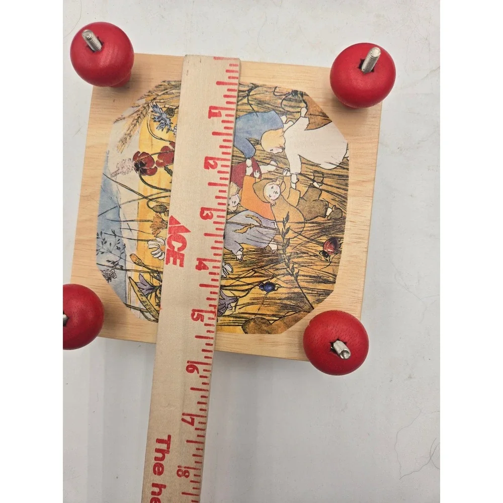 Vintage Style Wooden Flower Press Children Meadow Illustration Red Knobs 6x6